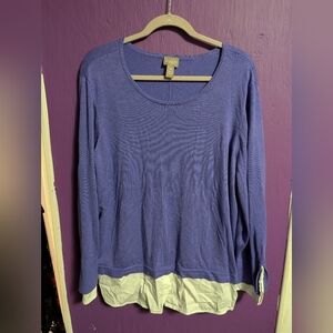 84. Chico's Periwinkle White Sewn On Button Down Sweater Blouse XXL 16 18